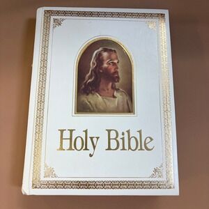 Vintage White 1971 Regency Holy Bible KJV Pictures Red Letter Jesus 700W Gold